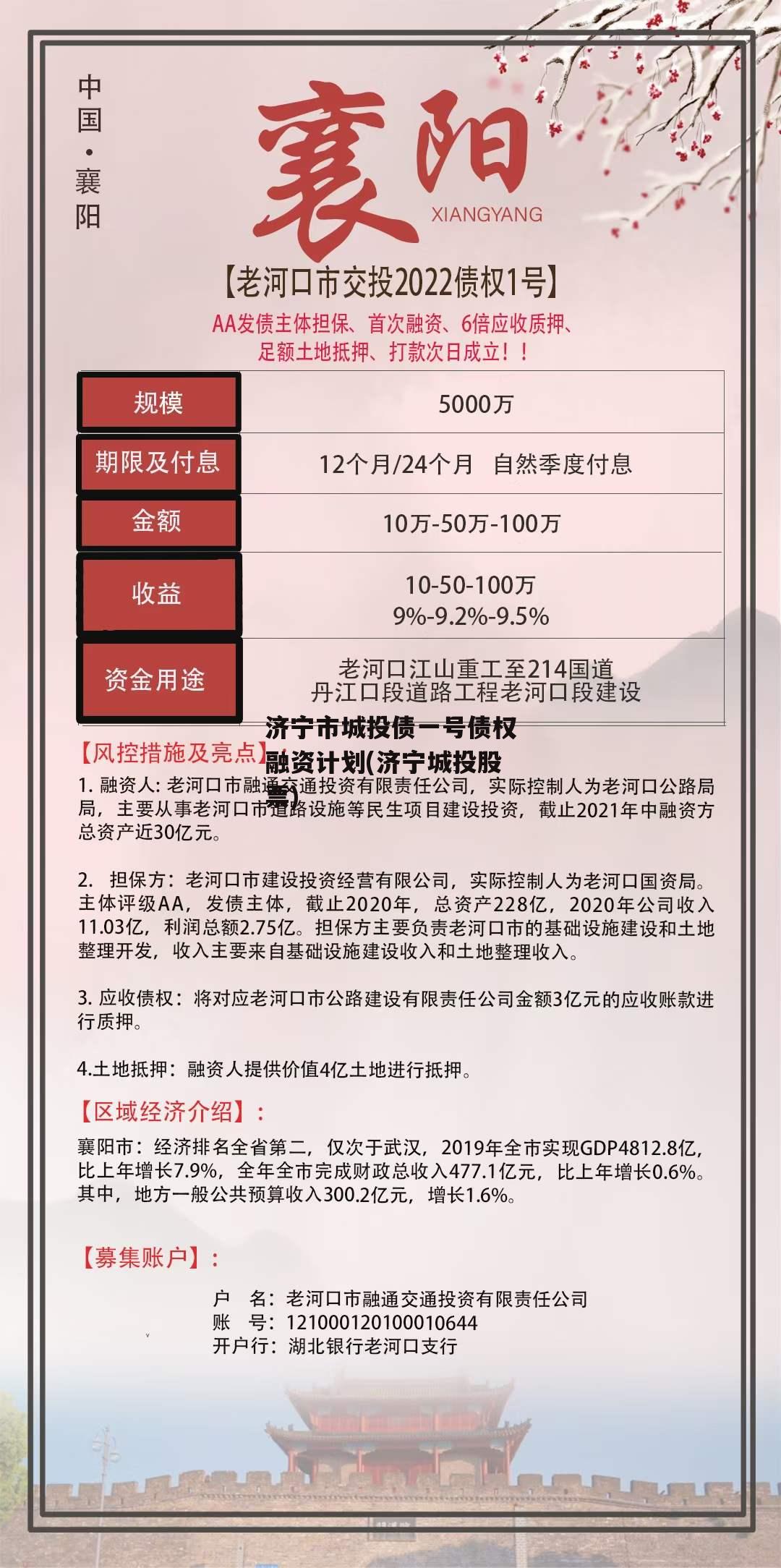 济宁市城投债一号债权融资计划(济宁城投股票)