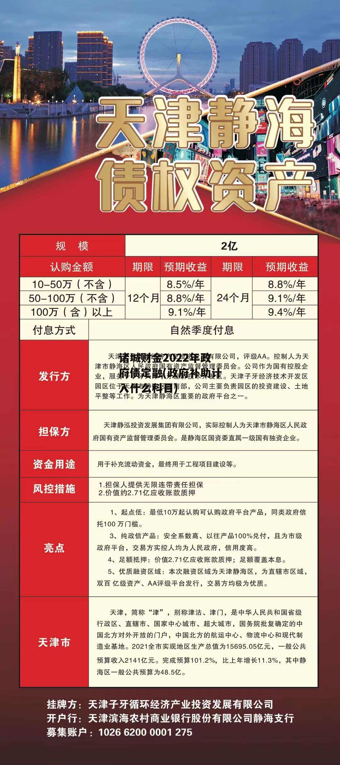 诸城财金2022年政府债定融(政府补助计入什么科目)