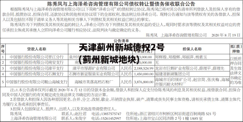 天津蓟州新城债权2号(蓟州新城地块)