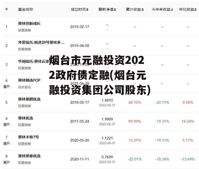 烟台市元融投资2022政府债定融(烟台元融投资集团公司股东)