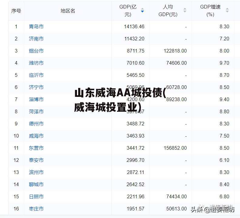 山东威海AA城投债(威海城投置业)