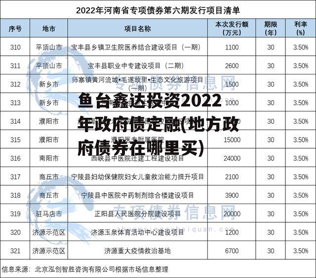 鱼台鑫达投资2022年政府债定融(地方政府债券在哪里买)