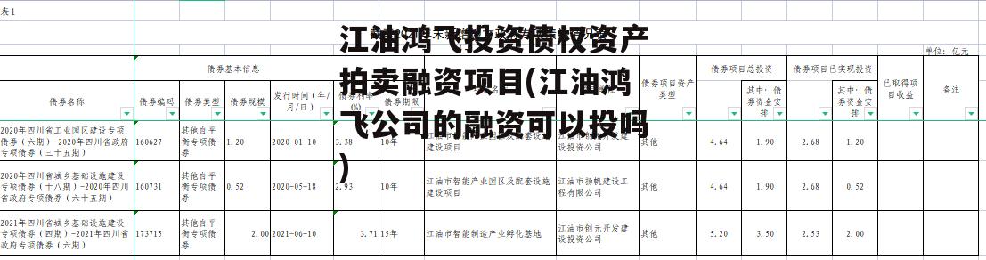 江油鸿飞投资债权资产拍卖融资项目(江油鸿飞公司的融资可以投吗)