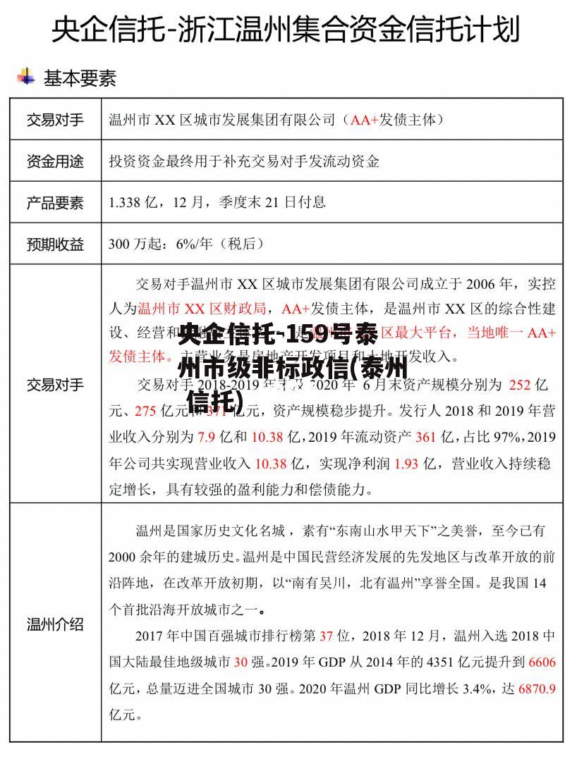 央企信托-159号泰州市级非标政信(泰州 信托)