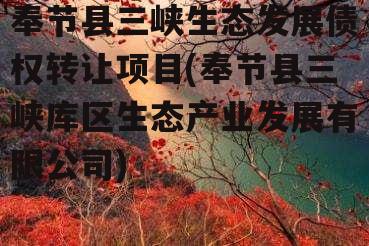 奉节县三峡生态发展债权转让项目(奉节县三峡库区生态产业发展有限公司)