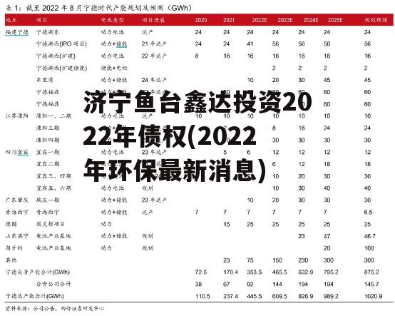 济宁鱼台鑫达投资2022年债权(2022年环保最新消息)