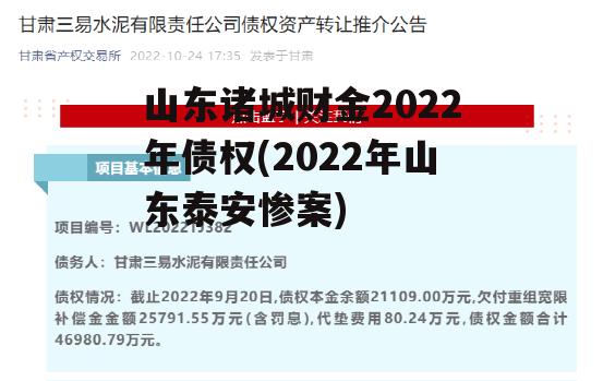 山东诸城财金2022年债权(2022年山东泰安惨案)