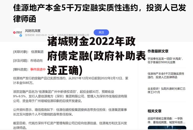 诸城财金2022年政府债定融(政府补助表述正确)