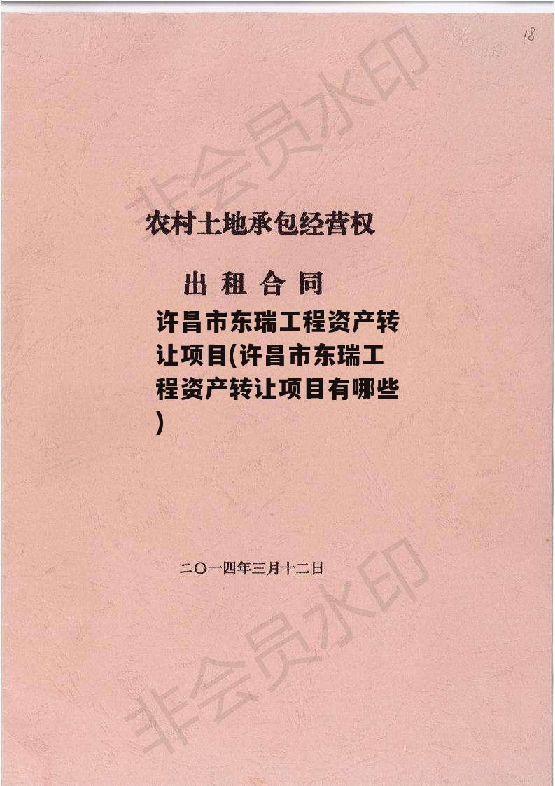 许昌市东瑞工程资产转让项目(许昌市东瑞工程资产转让项目有哪些)