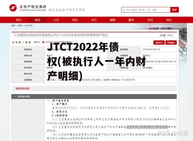 JTCT2022年债权(被执行人一年内财产明细)