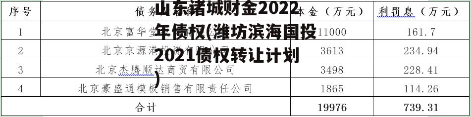 山东诸城财金2022年债权(潍坊滨海国投2021债权转让计划)