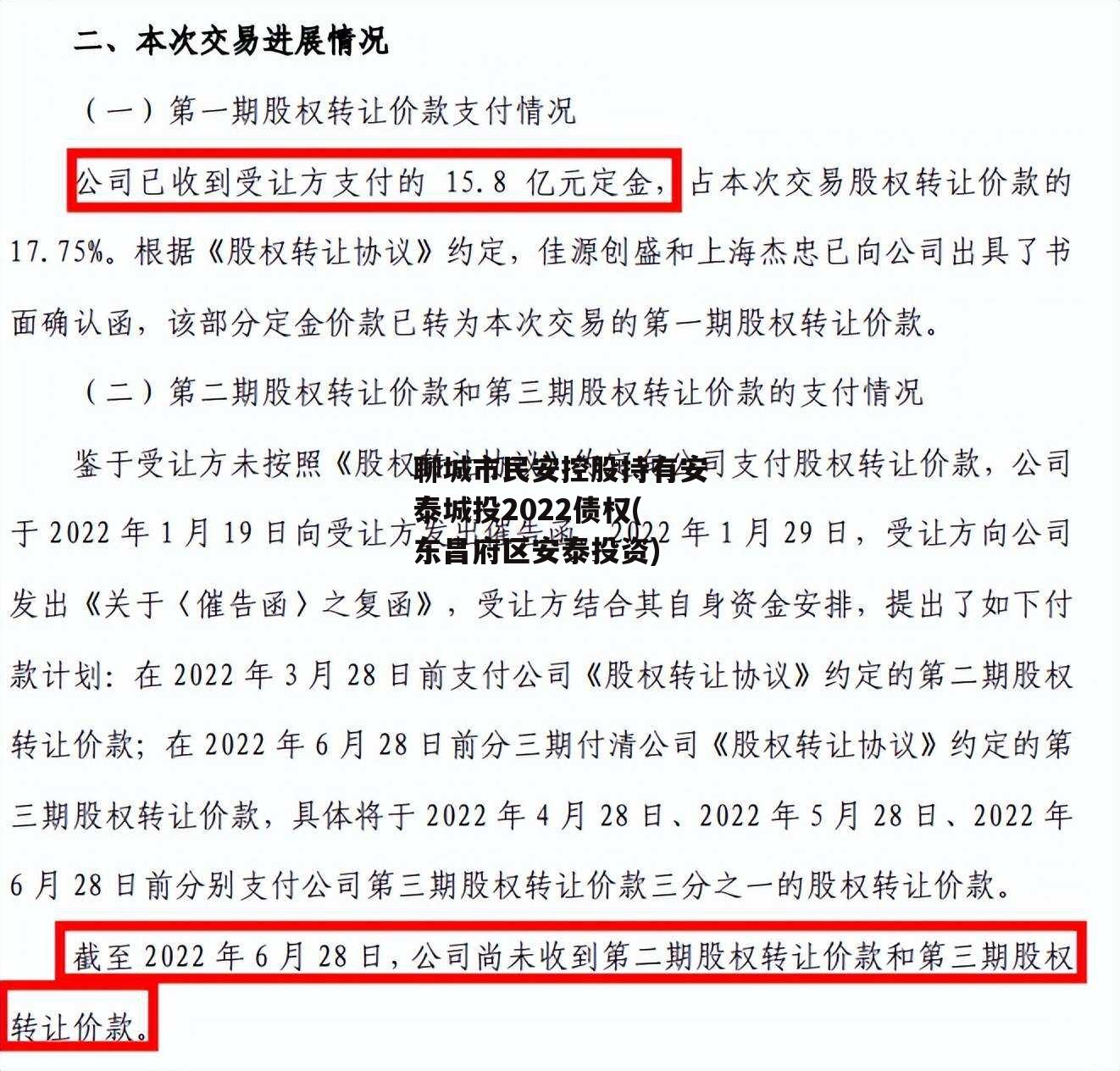 聊城市民安控股持有安泰城投2022债权(东昌府区安泰投资)