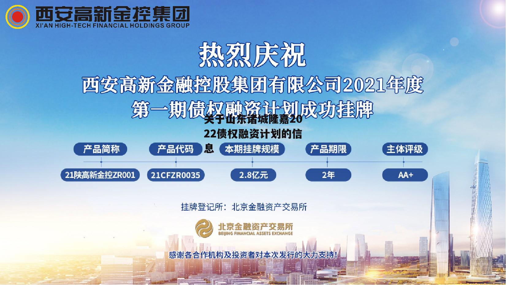 关于山东诸城隆嘉2022债权融资计划的信息